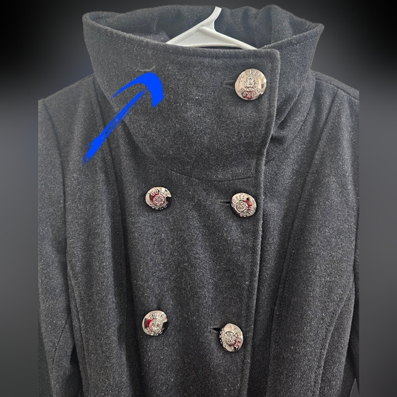 Guess charcoal color wool blend ruffled pea coat. - Picture 4 of 13